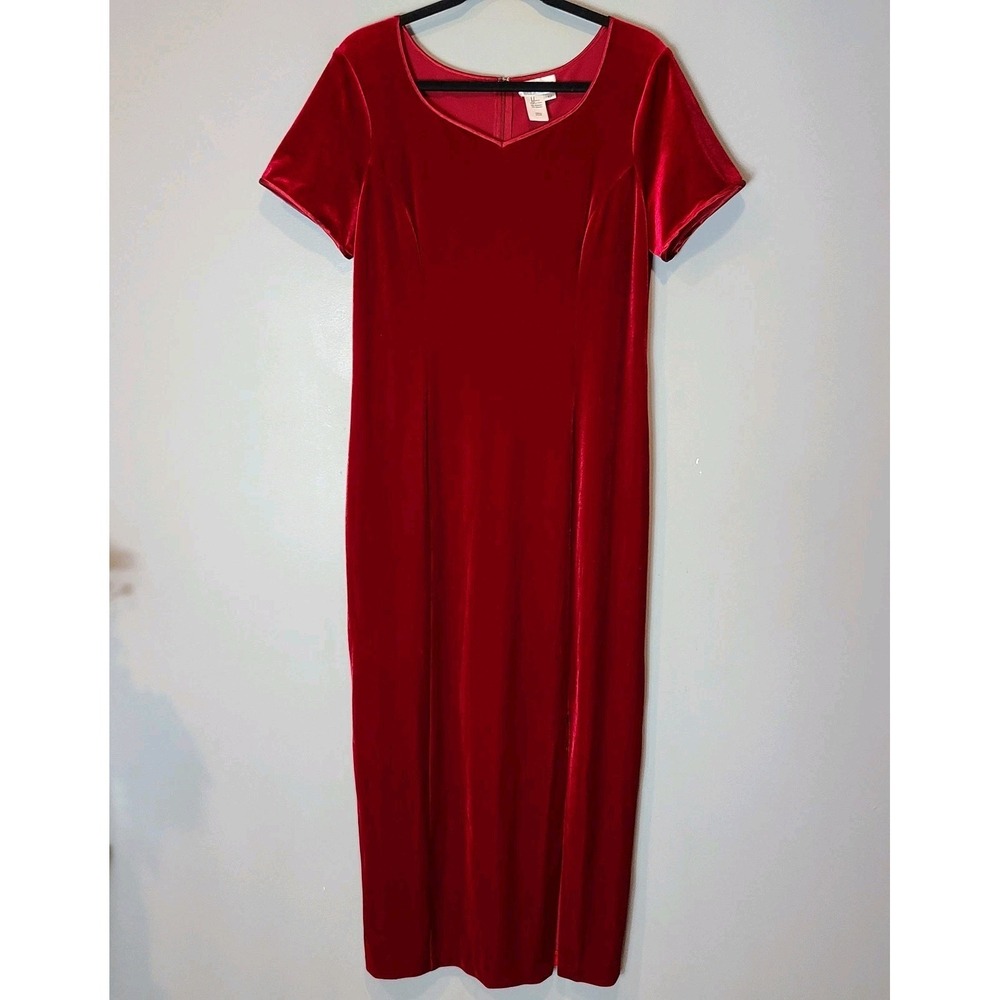 Vintage Velvet Maxi Dress Jewel Tone Red Sz 12 Ren Faire Y2K 90s Stretch Wedding